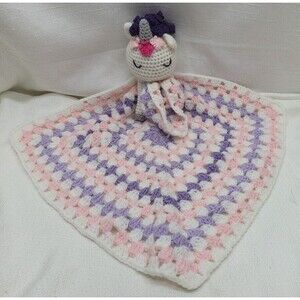 Crochet Unicorn , Floral Crown, Pink, Purple, Baby Security Blanket, Handmade